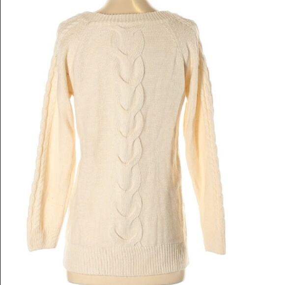 Goodnight Macaroon Ivory Neutral Layering Basic BoHo Cable Sweater - Picture 2 of 3